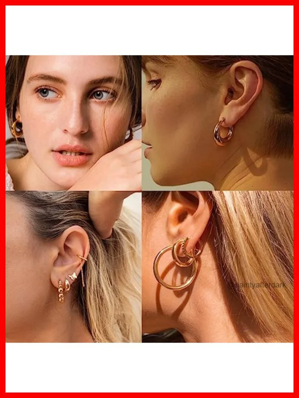 Chunky Gold Hoop Earrings 14k Gold Plated Stack Set 3 Pairs Hypoallergenic